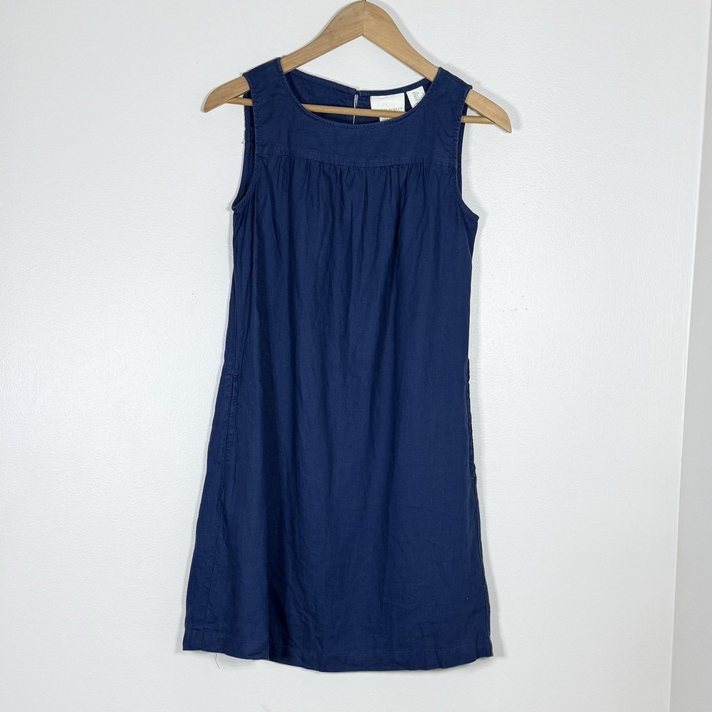 Cynthia Rowley Womens 100% Linen Dress Size S Blue Sleeveless Pockets Shift